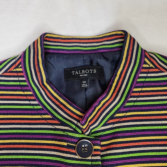 Talbots Rainbow Mandarin Collar Career Striped Blazer, Size 12 Petite - Picture 4 of 11